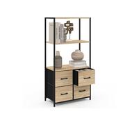 IDMarket – Étagère Utah 120 cm – 3 niveaux, 4 tiroirs tissu, design industriel