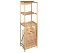 Etagère à 2 niveaux + panier à linge en bambou naturel - Dim : H.118 x l.35 x P.32 cm -