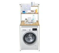 étagère à 3 niveaux pour machine à laver, salle de bain Organizer Rack, multifonctionnel Étagère de salle de bain, blanc+bois
