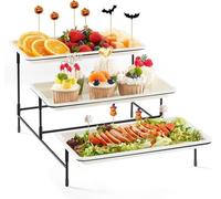 Étagère à 3 niveaux Unyqoos®, adaptée au contact alimentaire, dimensions 49,5 x 30,5 x 21 cm – Base stable avec pieds en caoutchouc, gain de place idéale pour les fêtes et les buffets