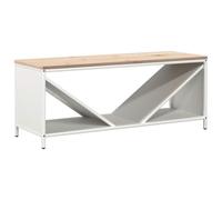 Étagère à bois de chauffage, en acier laminé à froid, avec plateau en bois massif, blanche, 100,5 x 35,5 x 40 cm, pour rangement du bois de cheminée, dans le salon et l'extérieur, robuste, peu