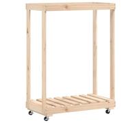 Étagère à bois de chauffage rustique en pin massif, 76,5 x 40 x 108 cm, avec roulettes, pour salon, jardin, terrasse, peu encombrante et facile à transporter