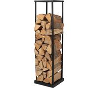 Étagère à bois métallique 31,5 × 31,5 × 115 cm - Étagère à bois de cheminée pour l'intérieur et l'extérieur - Étagère de stockage de bois minimaliste en métal noir - Noir