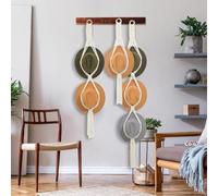 Étagère à chapeaux bohème en macramé 1 à 3 niveaux, fait à la main | Fabriqué en coton naturel et bois de pin, installation facile pour fixation murale, idéal pour les fedoras et chapeaux de