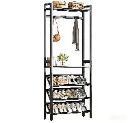 Étagère à chaussures à 5 niveaux avec patères, 180 cm de hauteur, idéale pour ranger chaussures, sacs et accessoires. Étagère en métal avec tringle pour entrée, chambre et dressing. Organisateur de dr
