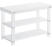 Étagère à chaussures en bambou - Banc à chaussures avec assise - 2 étagères de rangement - Meuble d'entrée - 42 x 70 x 27 cm - Blanc