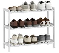 HOMCOM Étagère à Chaussures à 3 Niveaux 70x26x57,5 cm Blanc | Porte-chaussures en Bois de Pin 3 Étagères à Lattes, pour Salon, Entrée