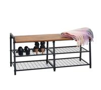 Étagère À Chaussures Hwc-A27, Armoire À Chaussures Rangement Pour Chaussures Banc, 4 Compartiments Métal Structure 3d 40x107x38cm, Aspect Chêne Sauvage Multicolore