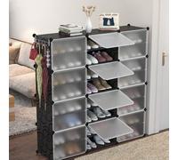 Étagère à chaussures pour 48 paires de chaussures, armoire à chaussures avec 3 x 8 niveaux, étagère à chaussures étroite en plastique anti-poussière pour couloir, chambre à coucher, entrée, avec porte