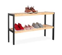 Étagère à Chaussures Relaxdays, H x L x P : 33 x 70 x 26 cm, Bambou, 2 Niveaux, 6 Paires, Naturel/Noir