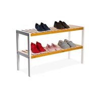 Étagère à Chaussures Relaxdays, H x L x P : 33 x 70 x 26 cm, en Bambou, 2 Niveaux, 6 Paires de Chaussures, Naturel/Blanc