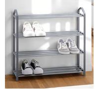 Étagère à chaussures TRALEE à quatre niveaux, meuble rangement pour chaussures, 12 à 16 paires, en métal et plastique gris