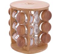 Etagère à épices - 12 pots en verre - Distributeur en bois - 20x20x24cm - Laguio