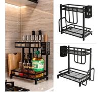 Étagère à Epices 2 étage Cuisine Étagère Huile Sauce Au Sel Rack De Stockage En Acier Inoxydable