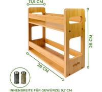 Étagère à épices en bambou à fixer au mur ou à poser, étagère de cuisine à 2 niveaux spacieux, 28 x 28 x 11,5 cm, étagère pour ranger les pots d'épices et les herbes aromatiques (modèle moderne grand 