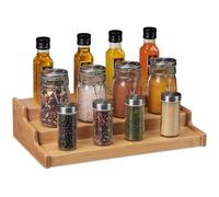Etagère À Épices En Bambou, Condiments, Herbes, 3 Étages, Escalier Autonome Pour Plan , 9x38x22 Cm, Nature - Relaxdays