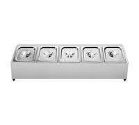 Étagère à Épices en Inox, Récipient à Ingrédients 5 Compartiments 1,5 L | Boîte à Condiments avec Couvercles. Rangement Épices Compact pour Cuisine, Restaurant, Stands et Buffets
