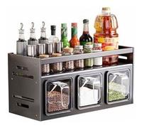 Étagère à Épices Murale FLOODKING 3 Compartiments - Rack de Rangement Cuisine Sans Perçage en Aluminium Spatial, Organisateur d’Épices et Condiments, Support Mural Cuisine Gris Gris