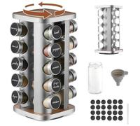 Étagère à épices pivotante Azomor avec 20 petits pots en verre et accessoires pour l'organisation de la cuisine