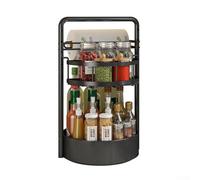 Étagère à épices rotative à 360 degrés à double niveau avec hauteur réglable pour bouteilles et bocaux - Support de rangement en fer noir pour garde-manger, placard, étagère utilitaire 43,2 cm