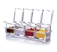 Étagère à épices transparente en forme d'éventail, pots à épices, ensemble de quatre boîtes à épices en acrylique