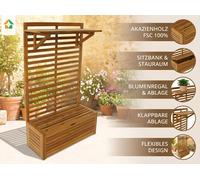 Étagère à fleurs avec rangement et banc en bois d'acacia, 70 x 32 x 117 cm