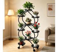 Étagère à Fleurs en Métal 120 cm avec Roulettes – Porte-Plantes à 9 Niveaux, Escalier à Fleurs pour Balcon, Jardin, Terrasse et Salon