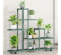 Étagère à fleurs, étagère d'angle, modèle H9036 - Structure en fer forgé, métal - Pour intérieur et extérieur - Étagère à plusieurs niveaux pour pots de fleurs - Montée sur roulettes - Vert
