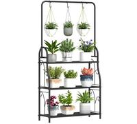 Outsunny ?tagššre š€ fleurs 3 niveaux support de plantes pour l'intšŠrieur et l'extšŠrieur en mšŠtal avec tige de suspension et 3 crochets pour balcon, salon, chambre, noir