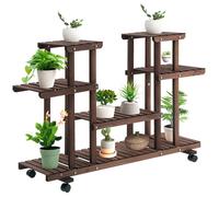 Outsunny Étagère à fleurs, support de plantes 6 niveaux, peut accueillir 8 à 10 plantes en pot, avec roulettes multidirectionnelles, pour l'intérieur et l'extérieur, en bois massif, couleur carbonisée