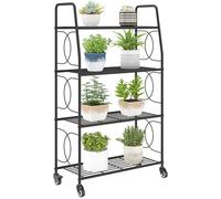 Outsunny Étagère à Fleurs en métal 4 Niveaux avec roues Intérieur et Extérieur, support de plantes étagère à plantes pour Jardin, Balcon, Salon, 67 x 29 x 114 cm, Noir