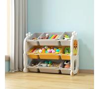 Etagère à jouets à trois niveaux en plastique, jaune