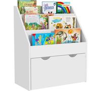 Étagère à jouets & bibliothèque pour enfants - Avec 3 compartiments - Tiroir avec roulettes - Bois - 62,5×30×70 cm - Montage - Blanc ivoire