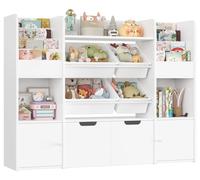 Étagère à jouets et à livres pour enfants - Meuble de rangement en bois avec bacs amovibles - 13 compartiments, 126 x 30 x 104 cm - Blanc