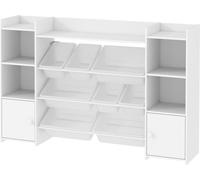 Étagère à jouets pour enfants avec 8 boîtes amovibles, 4 compartiments ouverts, 2 compartiments de rangement, bibliothèque pour chambres d'enfants, jardin d'enfants, 140 x 30 x 90 cm, blanc