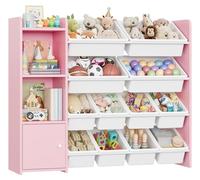 Étagère à jouets pour enfants - Bibliothèque avec bacs de rangement - 8 bacs amovibles - 4 étagères - Bois - 112,5 x 30 x 100 cm - Rose