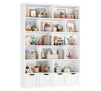 Étagère à jouets pour enfants - Bibliothèque de rangement - 4 tiroirs à roulettes - 13 compartiments - Bois - 125,5 x 33 x 175 cm - Blanc