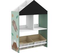 Étagère à jouets pour enfants - Étagères de rangement - Étagères ouvertes avec 2 boîtes en tissu - 8 compartiments - MDF & pin - capacité de charge 16 kg - 62,4x26,5x90 cm - Vert