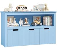 Étagère à jouets pour enfants - Meuble de rangement à 3 tiroirs - En bois - À roulettes - 102 x 33 x 61,5 cm - Bleu