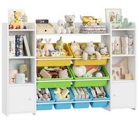 Étagère à jouets pour enfants - Meuble de rangement - Bois 138 x 29 x 94 cm - 8 bacs amovibles - Bibliothèque pour chambre d'enfant ou salle de jeux - Vert