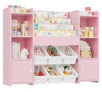 Étagère à jouets pour enfants - Meuble de rangement pour jouets - 8 bacs amovibles - Étagère à 4 niveaux - Bois - 119 x 29,5 x 94 cm - Rose