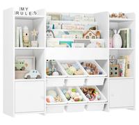 Étagère à jouets pour enfants - Rangement en bois pour jouets - 8 bacs amovibles - Étagère à 4 étages 119 x 29,5 x 94 cm - Blanc