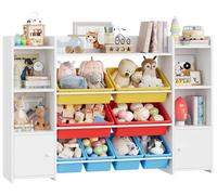 Étagère à jouets pour enfants - Rangement pour jouets et bibliothèque - 8 bacs amovibles - Bois - 138 x 29 x 94 cm - Rouge