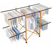 Étagère à linge extensible, XXL, 2 niveaux, 4 roulettes, pliable, 176 x 60 x 104 cm