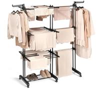 Étagère à linge – Modèle extensible verticalement – XXL – Acier inoxydable – Noir – 78–130 x 64 x 172 cm