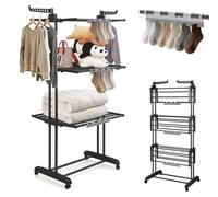 Étagère à linge - Modèle tour - 3 niveaux - 24 barres de séchage - Pliable - Capacité de charge : 40 kg - Rotation à 360° - Noir
