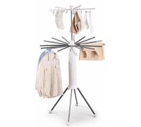 Étagère à linge, pliable, 16 barres, 3 pieds, avec roulettes, 112x58x170 cm, blanche