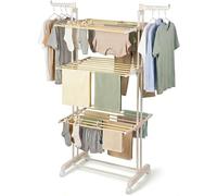 Étagère à linge pliable, 3 niveaux, pour sécher les vêtements, avec roulettes, hauteur 170 cm, couleur ivoire