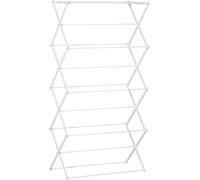 Étagère à linge pliante Moonbite, modèle tour, 8 niveaux avec 10 barres, dimensions 74 x 35 x 144 cm, profondeur de seulement 10 cm une fois pliée, en métal et plastique ABS, de couleur blanche