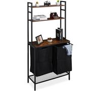 Étagère à linge Relaxdays, 2 compartiments coulissants, dimensions : 162 x 80 x 34 cm, étagères, panier à linge, support à linge, noir/marron